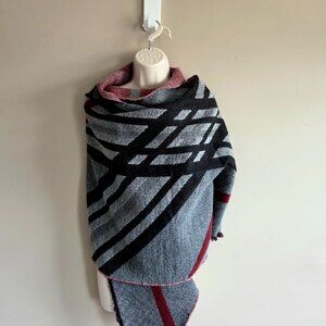 Gray black and red scarf/shawl.
